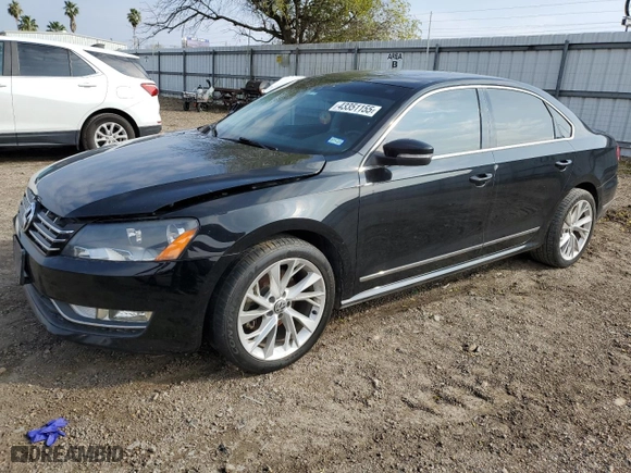 2013 Volkswagen Passat SEL Premium with VIN 1VWCM7A3XDC036735, listed as a Copart auction lot 43351155 with 155,944 mi miles and Salvage Title. Bid and sale history available at carsss.com. Image 1.