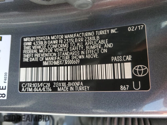 2018 Toyota C-HR XLE with VIN NMTKHMBX7JR000609, listed as a Copart auction lot 61997655 with 100,062 mi miles and Salvage title. Bid and sale history available at DreamBid. Image 14.