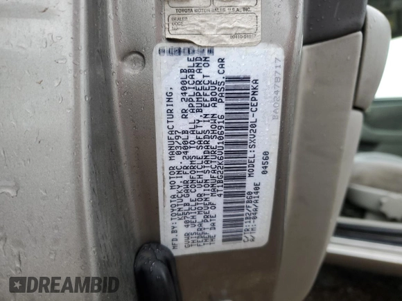 1997 Toyota Camry LE z VIN 4T1BG22K6VU106916, wystawiony jako Copart lot #56707935 z przebiegiem 235 517 mil mil oraz Szkoda całkowita • Salvage title. Historia ofert i sprzedaży dostępna na DreamBid. Obrazek 12.