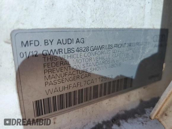 2012 Audi A4 Premium Plus с VIN WAUHFAFL7CA112573, выставлен на аукционе Copart как лот 74479334 с пробегом Не указан миль и Чистый • Clean title. История ставок и продаж доступна на DreamBid. Изображение 14.
