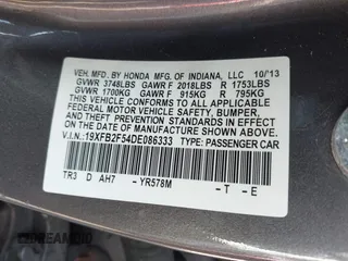 2013 Honda Civic LX z VIN 19XFB2F54DE086333, wystawiony jako IAAI lot #42419371 z przebiegiem 187 107 mil mil oraz . Historia ofert i sprzedaży dostępna na DreamBid. Obrazek 9.