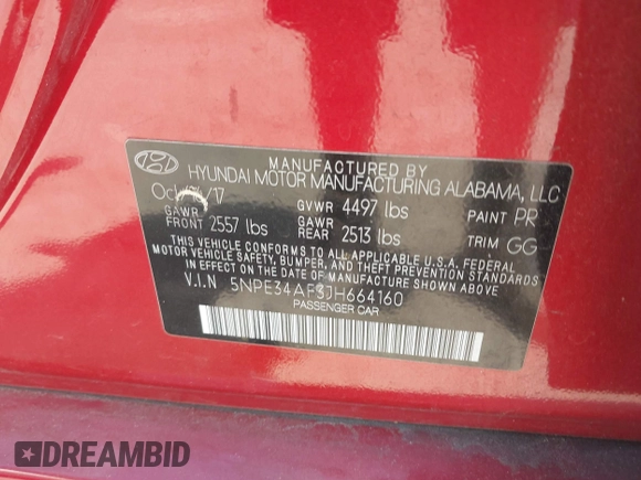 2018 Hyundai Sonata Sport with VIN 5NPE34AF3JH664160, listed as a IAAI auction lot 42072342 with 98,478 mi miles and . Bid and sale history available at carsss.com. Image 9.