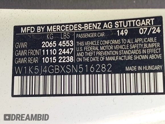 2025 Mercedes-Benz CLA 250 z VIN W1K5J4GBXSN516282, wystawiony jako IAAI lot #41092559 z przebiegiem 7917 mil mil oraz . Historia ofert i sprzedaży dostępna na DreamBid. Obrazek 9.