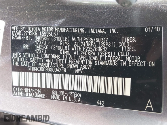 2011 Toyota Sienna LE AAS с VIN 5TDKK3DC9BS004718, выставлен на аукционе IAAI как лот 42602726 с пробегом 172 133 миль миль и . История ставок и продаж доступна на DreamBid. Изображение 9.
