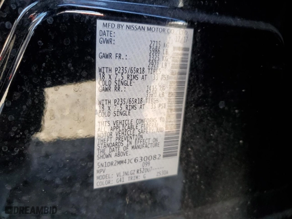 2018 Nissan Pathfinder SL with VIN 5N1DR2MM4JC630082, listed as a Copart auction lot 54056555 with 56,728 mi miles and Clean Title. Bid and sale history available at carsss.com. Image 13.