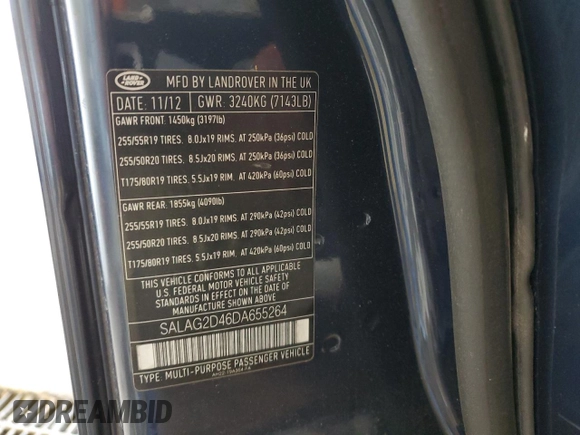 2013 Land Rover LR4 HSE with VIN SALAG2D46DA655264, listed as a Copart auction lot 47872325 with 153,026 mi miles and Salvage Title. Bid and sale history available at DreamBid. Image 13.
