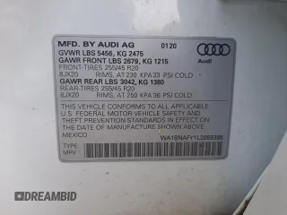 2020 Audi Q5 Premium Plus with VIN WA1BNAFY1L2059395, listed as a Copart auction lot 72979102 with 20,260 mi miles. Bid and sale history available at carsss.com. Image 13.