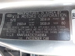 2012 Kia Forte EX with VIN KNAFU4A23C5546964, listed as a IAAI auction lot 42006549 with 43,027 mi miles. Bid and sale history available at carsss.com. Image 9.