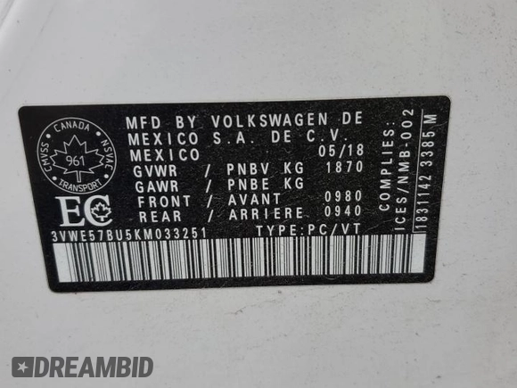 2019 Volkswagen Jetta SEL z VIN 3VWE57BU5KM033251, wystawiony jako Copart lot #52910965 z przebiegiem 181 686 mil mil oraz Szkoda całkowita • Salvage title. Historia ofert i sprzedaży dostępna na DreamBid. Obrazek 12.