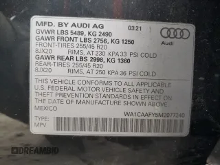 2021 Audi Q5 Prestige with VIN WA1CAAFY5M2077240, listed as a Copart auction lot 77974424 with 53,153 mi miles and Salvage Title. Bid and sale history available at carsss.com. Image 13.