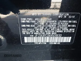 2019 Subaru Forester Special Sports with VIN JF2SKAPC0KH509830, listed as a IAAI auction lot 41520638 with 57,648 mi miles and . Bid and sale history available at DreamBid. Image 9.