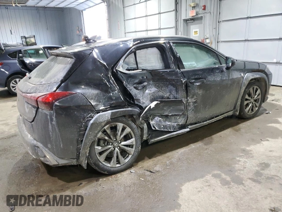 2021 Lexus UX with VIN JTHR9JBH8M2040485, listed as a Copart auction lot 86691384 with 46,907 mi miles and Salvage Title. Bid and sale history available at carsss.com. Image 3.