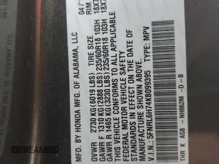 2019 Honda Odyssey EX-L with VIN 5FNRL6H74KB099395, listed as a Copart auction lot 42219415 with 113,177 mi miles and Non Repairable. Bid and sale history available at DreamBid. Image 14.