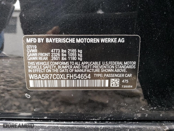 2020 BMW 3 Series 330i xDrive with VIN WBA5R7C0XLFH54654, listed as a Copart auction lot 43041405 with 37,766 mi miles and Salvage Title. Bid and sale history available at carsss.com. Image 13.