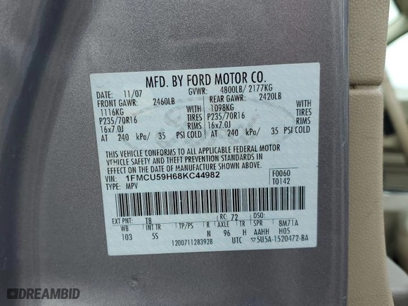 2008 Ford Escape Hybrid with VIN 1FMCU59H68KC44982, listed as a Copart auction lot 54949845 with 158,248 mi miles and Clean Title. Bid and sale history available at carsss.com. Image 13.
