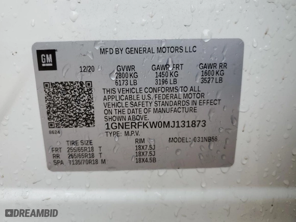 2021 Chevrolet Traverse LS with VIN 1GNERFKW0MJ131873, listed as a Copart auction lot 43467005 with 174,870 mi miles and Salvage Title. Bid and sale history available at carsss.com. Image 13.
