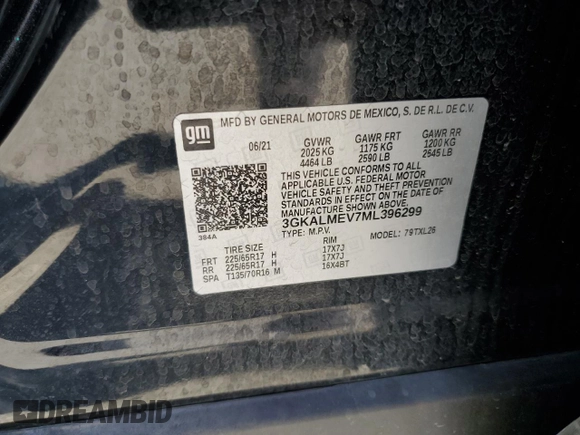 2021 GMC Terrain SLE z VIN 3GKALMEV7ML396299, wystawiony jako Copart lot #60335035 z przebiegiem 30 489 mil mil oraz Szkoda całkowita • Salvage title. Historia ofert i sprzedaży dostępna na DreamBid. Obrazek 13.