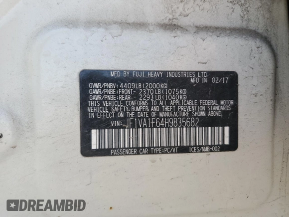 2017 Subaru WRX Premium с VIN JF1VA1F64H9835682, выставлен на аукционе Copart как лот 61435915 с пробегом 85 721 миль миль и Чистый • Clean title. История ставок и продаж доступна на DreamBid. Изображение 12.
