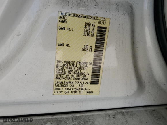 2013 Nissan Altima 2.5 SV with VIN 1N4AL3AP9DC278320, listed as a Copart auction lot 49537355 with 202,244 mi miles and Clean Title. Bid and sale history available at carsss.com. Image 13.