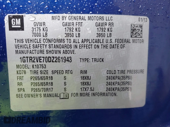 2013 GMC Sierra 1500 SLE with VIN 1GTR2VE70DZ261943, listed as a IAAI auction lot 41767646 with 318,185 mi miles and . Bid and sale history available at DreamBid. Image 9.