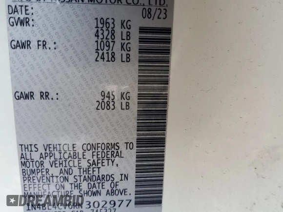2024 Nissan Altima SR with VIN 1N4BL4CV6RN302977, listed as a Copart auction lot 48794495 with 3,184 mi miles and Salvage Title. Bid and sale history available at DreamBid. Image 12.