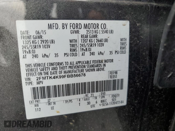2015 Ford Edge Titanium with VIN 2FMTK4K99FBB56678, listed as a Copart auction lot 86186824 with 117,862 mi miles and Salvage Title. Bid and sale history available at carsss.com. Image 14.