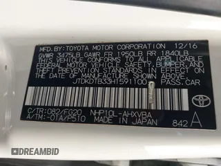 2017 Toyota Prius One with VIN JTDKDTB33H1591100, listed as a IAAI auction lot 41146733 with 259,421 mi miles and . Bid and sale history available at DreamBid. Image 9.