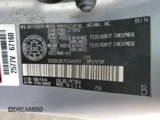 2014 Toyota Sienna L with VIN 5TDZK3DC7ES489962, listed as a Copart auction lot 48117985 with 329,366 mi miles and Clean Title. Bid and sale history available at carsss.com. Image 14.