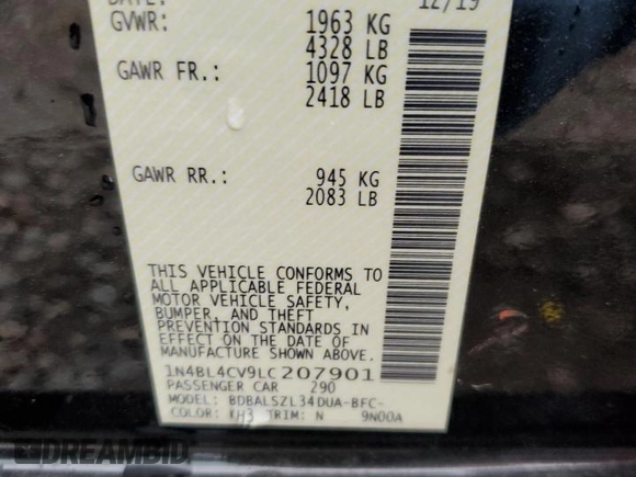2020 Nissan Altima 2.5 SR with VIN 1N4BL4CV9LC207901, listed as a Copart auction lot 47627685 with 71,295 mi miles and Salvage Title. Bid and sale history available at carsss.com. Image 13.