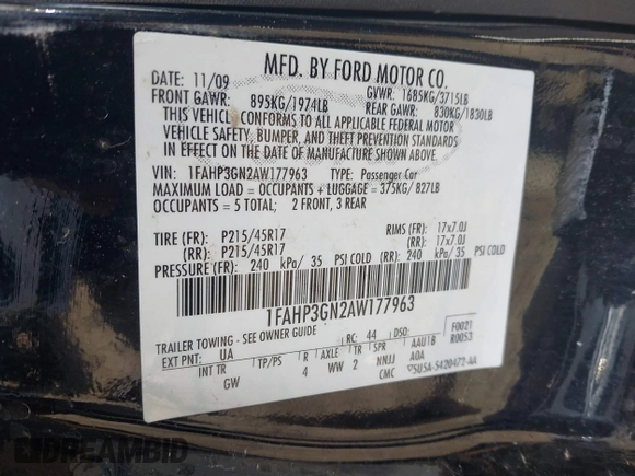 2010 Ford Focus SES with VIN 1FAHP3GN2AW177963, listed as a IAAI auction lot 41848717 with 71,326 mi miles. Bid and sale history available at carsss.com. Image 9.