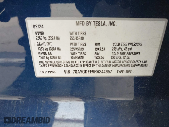 2024 Tesla Model Y Long Range z VIN 7SAYGDEE9RA244657, wystawiony jako IAAI lot #41694621 z przebiegiem 12 991 mil mil oraz . Historia ofert i sprzedaży dostępna na DreamBid. Obrazek 9.