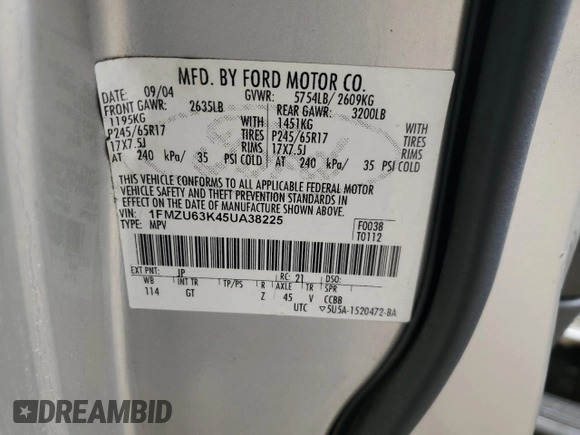 2005 Ford Explorer XLT z VIN 1FMZU63K45UA38225, wystawiony jako Copart lot #51774745 z przebiegiem 263 066 mil mil oraz Nie do naprawy • Non repairable. Historia ofert i sprzedaży dostępna na DreamBid. Obrazek 13.