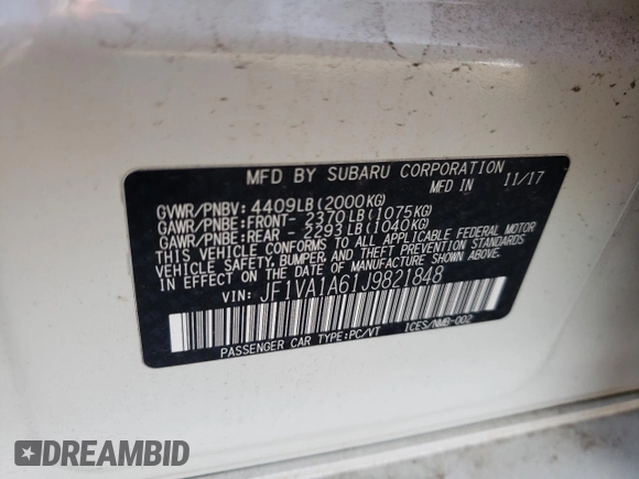 2018 Subaru WRX with VIN JF1VA1A61J9821848, listed as a Copart auction lot 54544475 with 68,519 mi miles and Clean Title. Bid and sale history available at carsss.com. Image 13.