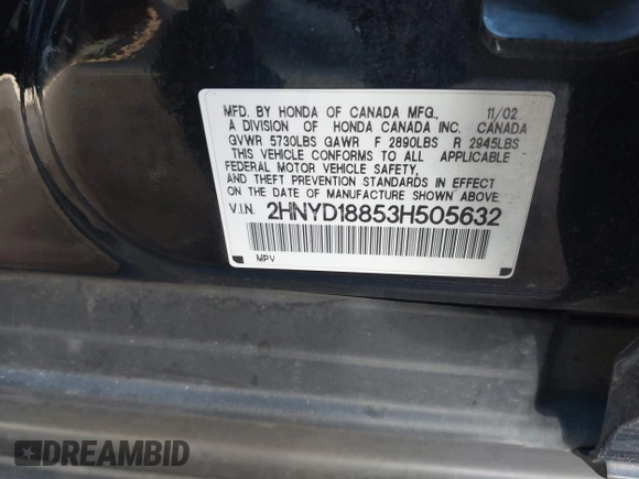 2003 Acura MDX Touring Pkg w/Navigation System with VIN 2HNYD18853H505632, listed as a IAAI auction lot 42099578 with 257,149 mi miles. Bid and sale history available at carsss.com. Image 9.