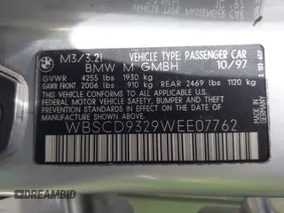 1998 BMW M3 with VIN WBSCD9329WEE07762, listed as a IAAI auction lot 42239221 with Not provided miles and . Bid and sale history available at DreamBid. Image 9.