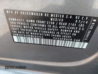 2015 Volkswagen Jetta S with VIN 3VW2K7AJ9FM202034, listed as a IAAI auction lot 42509287 with 141,588 mi miles and . Bid and sale history available at DreamBid. Image 9.