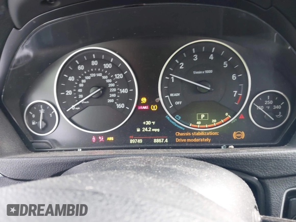 2015 BMW 3 Series 328i xDrive with VIN WBA3B5G56FNS14621, listed as a IAAI auction lot 41559125 with 89,749 mi miles. Bid and sale history available at carsss.com. Image 7.