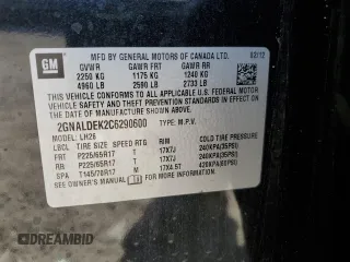 2012 Chevrolet Equinox LT w/1LT with VIN 2GNALDEK2C6290600, listed as a Copart auction lot 52855155 with 133,019 mi miles and Salvage Title. Bid and sale history available at carsss.com. Image 14.