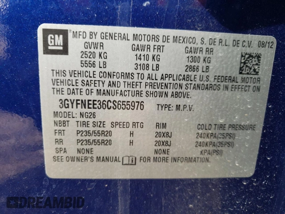 2012 Cadillac SRX Performance Collection with VIN 3GYFNEE36CS655976, listed as a Copart auction lot 47621475 with 144,835 mi miles and Salvage title. Bid and sale history available at DreamBid. Image 13.