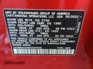 2022 Volkswagen Atlas SE z VIN 1V2KR2CAXNC545948, wystawiony jako Copart lot #58591595 z przebiegiem 40 968 mil mil oraz Szkoda całkowita • Salvage title. Historia ofert i sprzedaży dostępna na DreamBid. Obrazek 14.