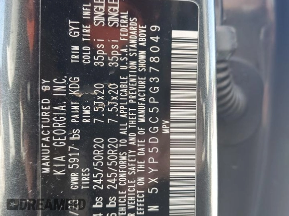 2023 Kia Telluride SX Prestige with VIN 5XYP5DGC5PG378049, listed as a Copart auction lot 68435954 with 16,573 mi miles and Salvage title. Bid and sale history available at DreamBid. Image 15.
