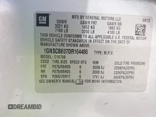 2013 Chevrolet Tahoe LT with VIN 1GNSCBE07DR164486, listed as a IAAI auction lot 42216421 with 220,395 mi miles and . Bid and sale history available at DreamBid. Image 9.