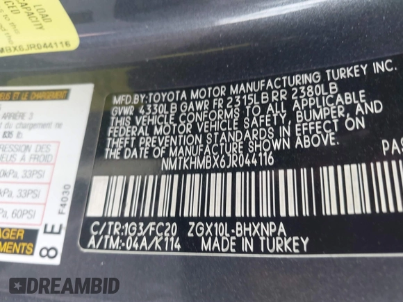 2018 Toyota C-HR XLE z VIN NMTKHMBX6JR044116, wystawiony jako IAAI lot #41446974 z przebiegiem 67 346 mil mil oraz . Historia ofert i sprzedaży dostępna na DreamBid. Obrazek 9.