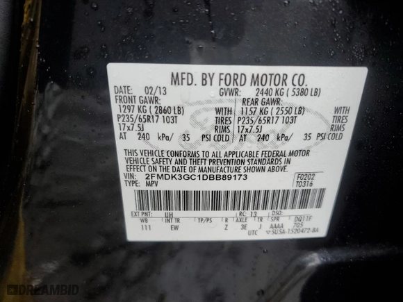 2013 Ford Edge SE with VIN 2FMDK3GC1DBB89173, listed as a Copart auction lot 50384065 with 126,927 mi miles and Salvage Title. Bid and sale history available at carsss.com. Image 13.