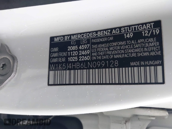 2020 Mercedes-Benz CLA with VIN W1K5J4HB6LN099128, listed as a IAAI auction lot 41551450 with 39,660 mi miles. Bid and sale history available at carsss.com. Image 9.