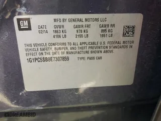 2014 Chevrolet Cruze 1LT with VIN 1G1PC5SB8E7307859, listed as a Copart auction lot 67318074 with 101,306 mi miles and Salvage Title. Bid and sale history available at carsss.com. Image 13.