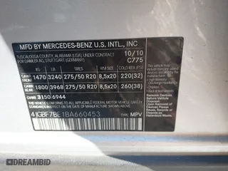 2011 Mercedes-Benz GL-Class GL 450 with VIN 4JGBF7BE1BA660453, listed as a IAAI auction lot 41852431 with 143,084 mi miles. Bid and sale history available at carsss.com. Image 9.