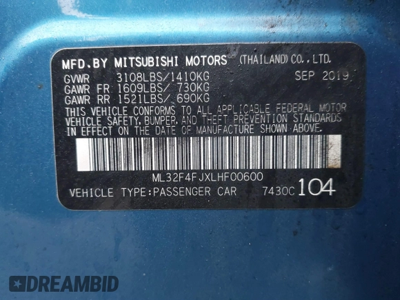 2020 Mitsubishi Mirage SE z VIN ML32F4FJXLHF00600, wystawiony jako IAAI lot #41577368 z przebiegiem 60 756 mil mil oraz . Historia ofert i sprzedaży dostępna na DreamBid. Obrazek 9.
