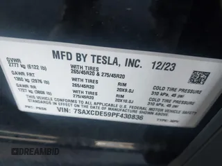 2023 Tesla Model X with VIN 7SAXCDE59PF430836, listed as a IAAI auction lot 41545267 with Not Provided miles and . Bid and sale history available at DreamBid. Image 9.
