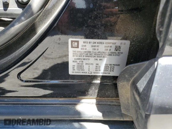 2022 Buick Encore GX Essence with VIN KL4MMFSL7NB147731, listed as a Copart auction lot 54789555 with 17,217 mi miles and Salvage title. Bid and sale history available at DreamBid. Image 13.